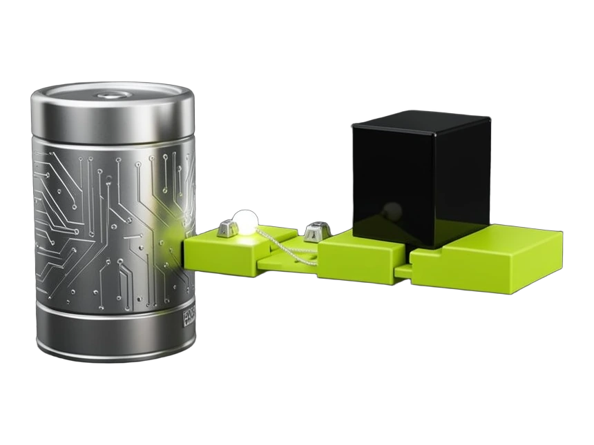 A heavy database cylinder and a simple AI cube face each other across a gap; a bridge of thick interlocking context blocks connects the database to the cube, but a wide section is