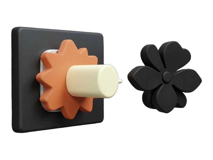 A solid toggle switch on a dark panel slides from a Claude terracotta-orange asterisk starburst icon toward an OpenAI black Blossom symbol, with the Claude starburst still visible 