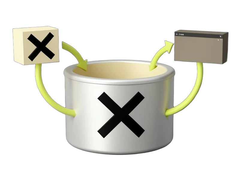 A single thick pool container marked with a solid X holds two arrows splitting outward, one pointing to a solid block with xAI's black X letterform and one to a plain code-editor b