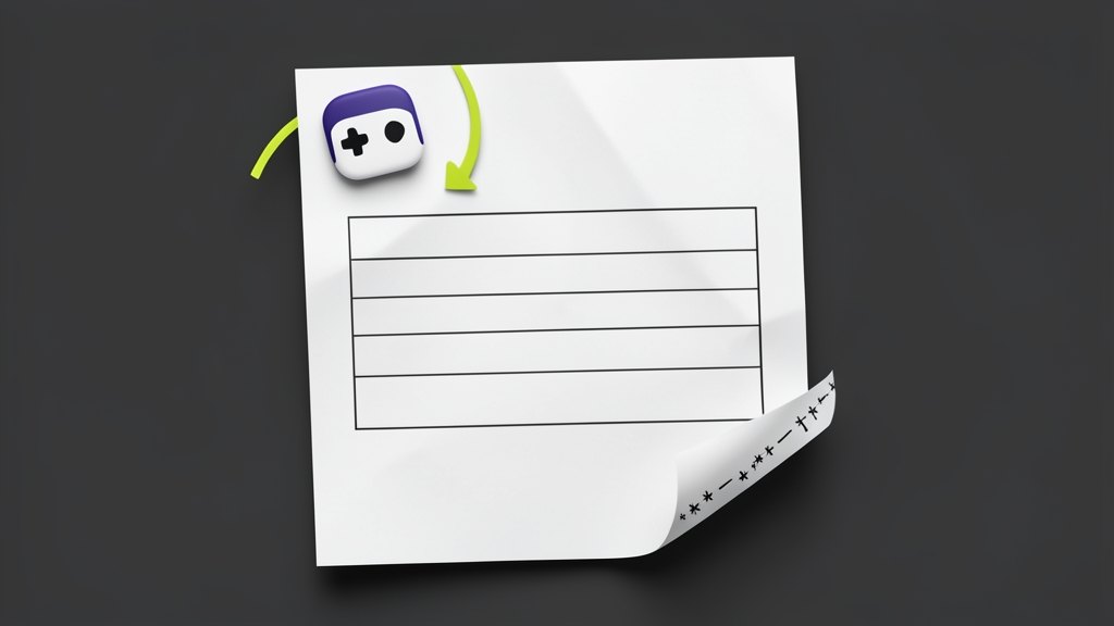 A solid white document sheet displays a clean Markdown table with formatted rows, while a small strip of raw asterisks and hyphens peeks from behind it; a compact Discord rounded g