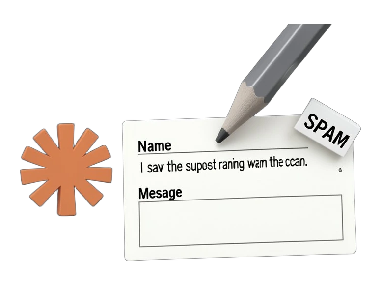 A solid police tip-form card with blank name and contact field boxes stands centered, beside it a compact emblem of Anthropic's warm terracotta-orange many-rayed asterisk starburst