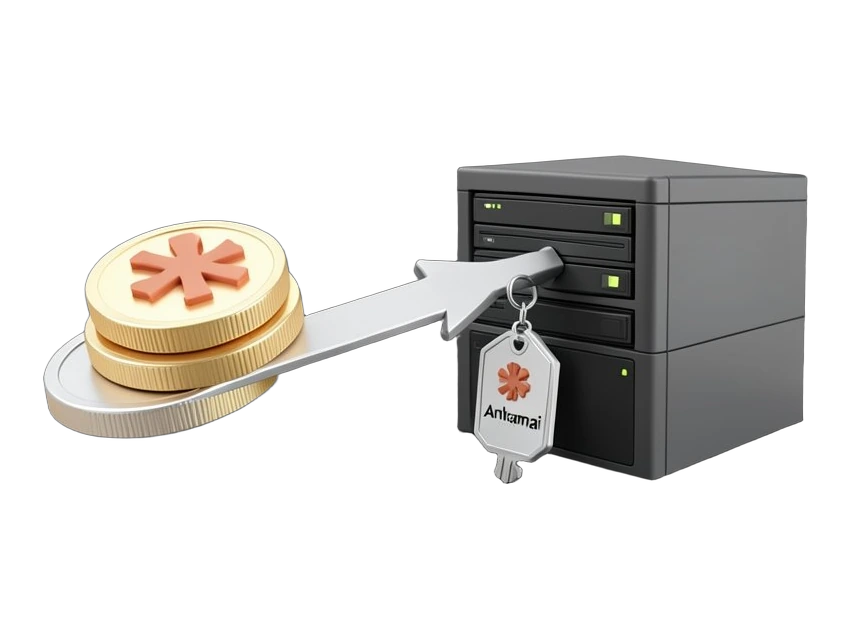 A stack of thick coins bearing the terracotta Anthropic asterisk slides along a solid arrow into a block of stacked server units, while a key-shaped warrant tag hangs from the serv