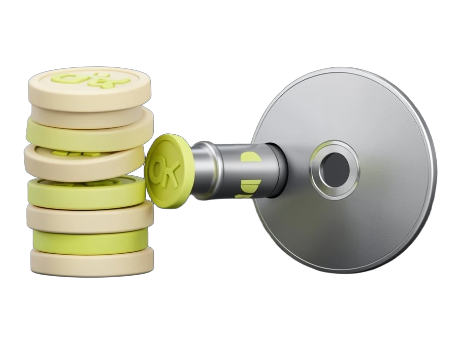 A solid token coin stack marked with a Grok-style letter emblem flowing through a pipeline into a thick Linux distribution disc, showing AI compute tokens being donated as funding 