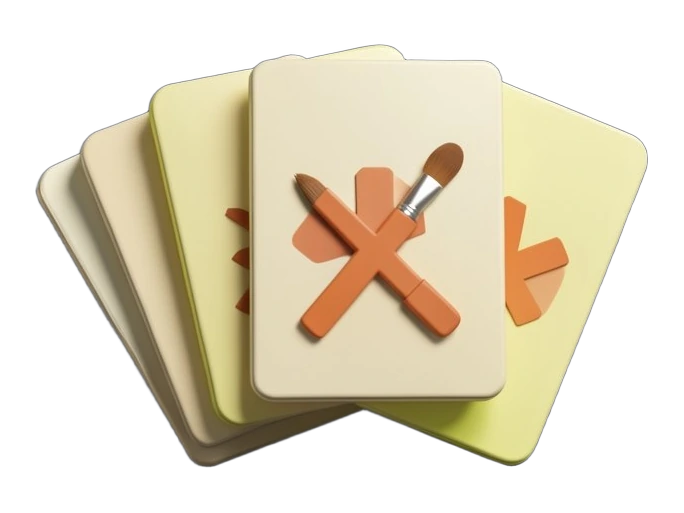 Seven solid rectangular software tiles stacked in a fan, each showing Anthropic's warm terracotta-orange Claude asterisk mark, the front tile shaped like a picture-cropping frame a