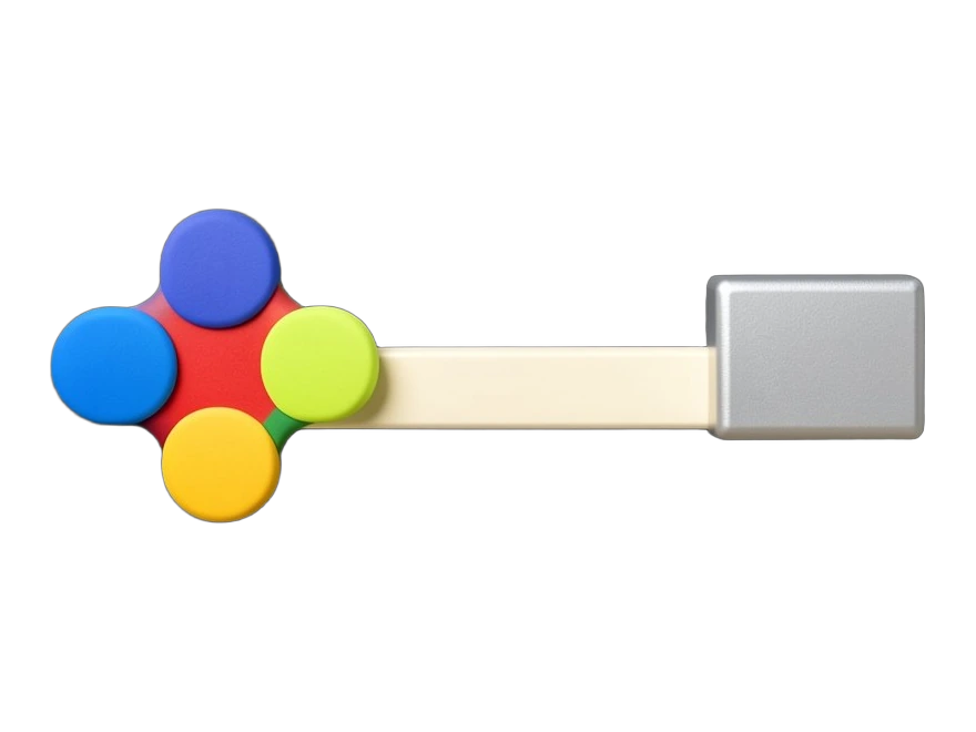 The Google Gemini four-point spark in its blue, red, yellow and green gradient, shown as a compact emblem beside a thick solid timeline bar, with a heavy milestone block slid forwa