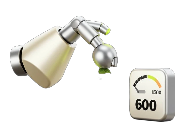 A solid robot arm with a flexible two-finger gripper closing gently on a small round berry object, tiny force-indicator arcs radiating from the gripper fingertips, and a speedomete