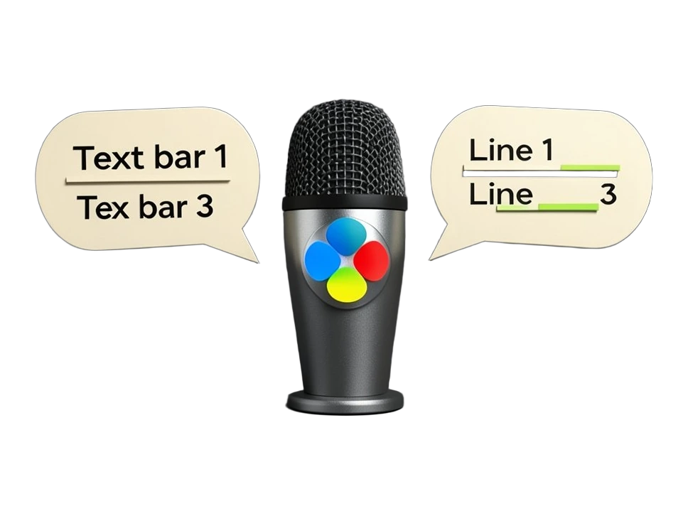 A thick matte microphone standing upright with Google Gemini's concave four-point spark in its blue, red, yellow and green gradient centred front-on on the microphone body, flanked