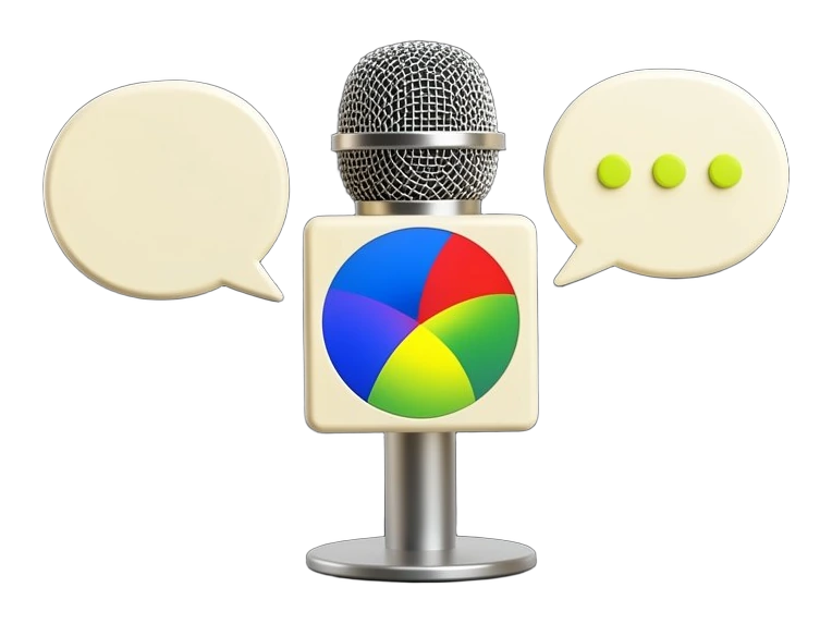 A thick solid upright microphone whose body carries a large front-facing Gemini concave four-point spark in Google's blue, red, yellow and green gradient, filling about a quarter o