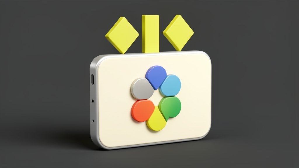 The concave four-point Gemini spark in Google's four-color gradient on a smartphone-like slab, with three solid directional arrow shapes pointing right, down and backward emerging 