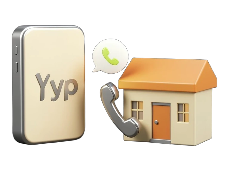 A solid smartphone-shaped block with the Yelp mark front-facing on its back, a handset icon pressed against a restaurant-shaped building block, and a small speech bubble with a pho