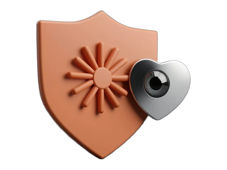Anthropic's warm terracotta-orange, many-rayed Claude asterisk sits centered on a thick, opaque shield, spanning about a quarter of its width. The shield intercepts two solid dark 