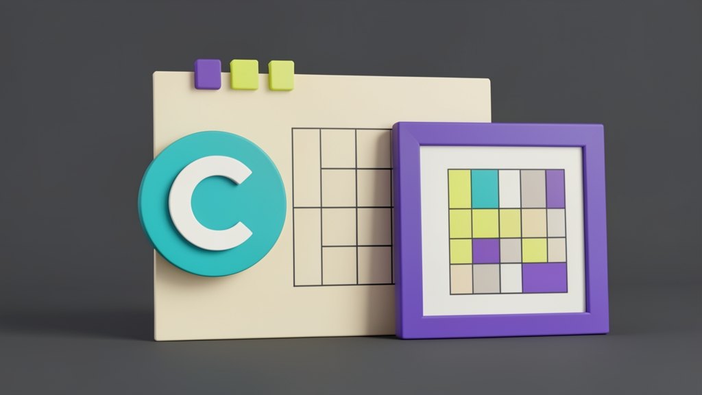 Canva's turquoise-and-purple circular mark with white C sits on a large opaque layout board; beside it, a solid blueprint grid of aligned rectangles feeds into a picture frame snap