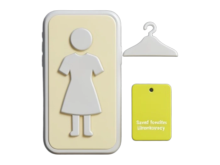 The OpenAI Blossom symbol appears front-facing on a solid phone-shaped panel showing a plain dress silhouette overlaid on a simple figure outline, while a small solid garment hange