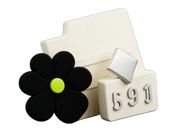 The OpenAI Blossom symbol in solid black on a large tilted financial document shape, with a descending arrow cutting through a separate number block, showing revenue figures droppi