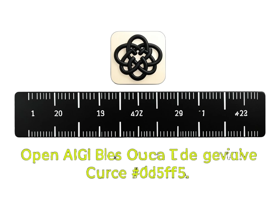 A bold segmented ruler labeled with seven identical tick clusters aligned exactly over a solid text block, with OpenAI's black interwoven six-loop Blossom symbol on an opaque badge