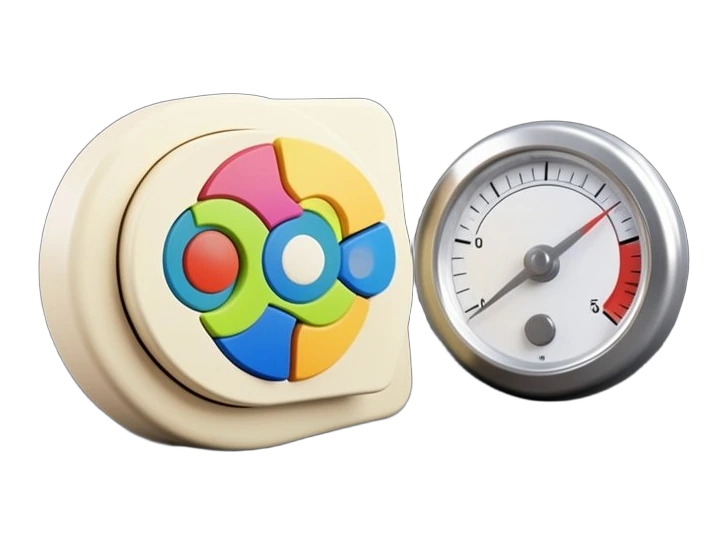 OpenAI's intact six-loop Blossom sits at the centre of a chunky opaque selector switch; one option tile snaps into its slot, and a solid gauge beside it shows a needle at the fast 