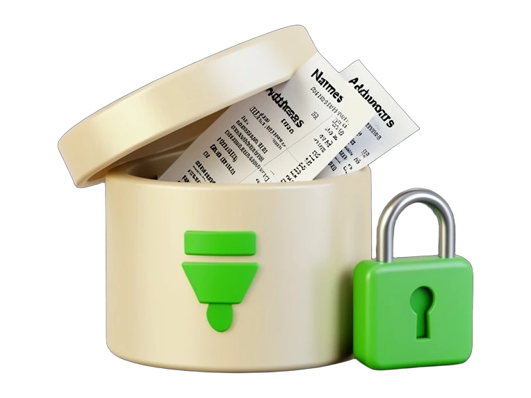 A thick cylindrical database with a front-facing green Supabase bolt symbol on its body has its lid lifted open, and solid personal-record cards fan out through the opening beside 