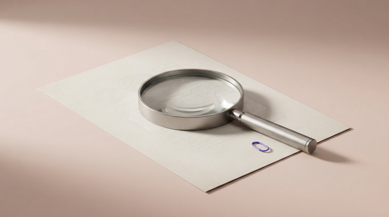 En Word-fil åben på en skærm med hvide bogstaver på hvid baggrund, kun synlig når man markerer teksten – ved siden af en kaffekop og en regnemaskine med manipulerede tal.
