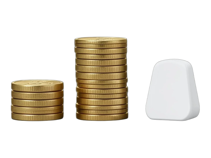Three stacks of gold coins rising like steps beside a single upright blank white keyboard key.
