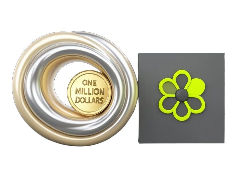 A solid flow-field shape of swirling liquid streamlines being resolved into a smooth closed form, marked with a medal and the figure one million dollars, identifying the Navier-Sto