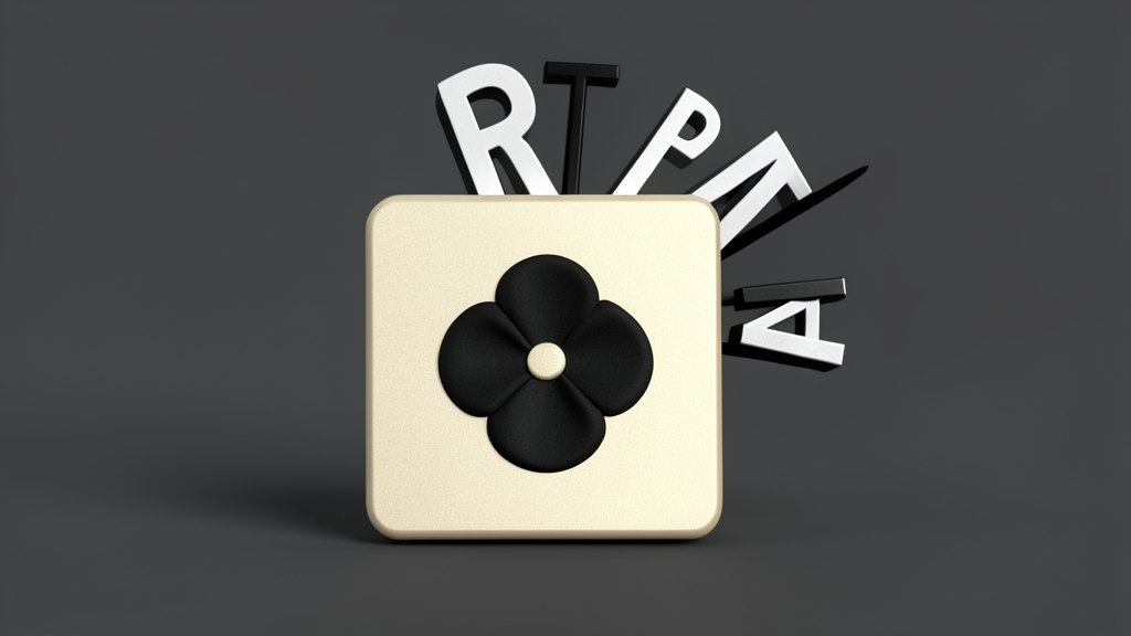 A compact square retinal chip marked with the intact black OpenAI Blossom symbol sits at the centre of a retinal patch, with sharp black-and-white letter shapes emerging from it as