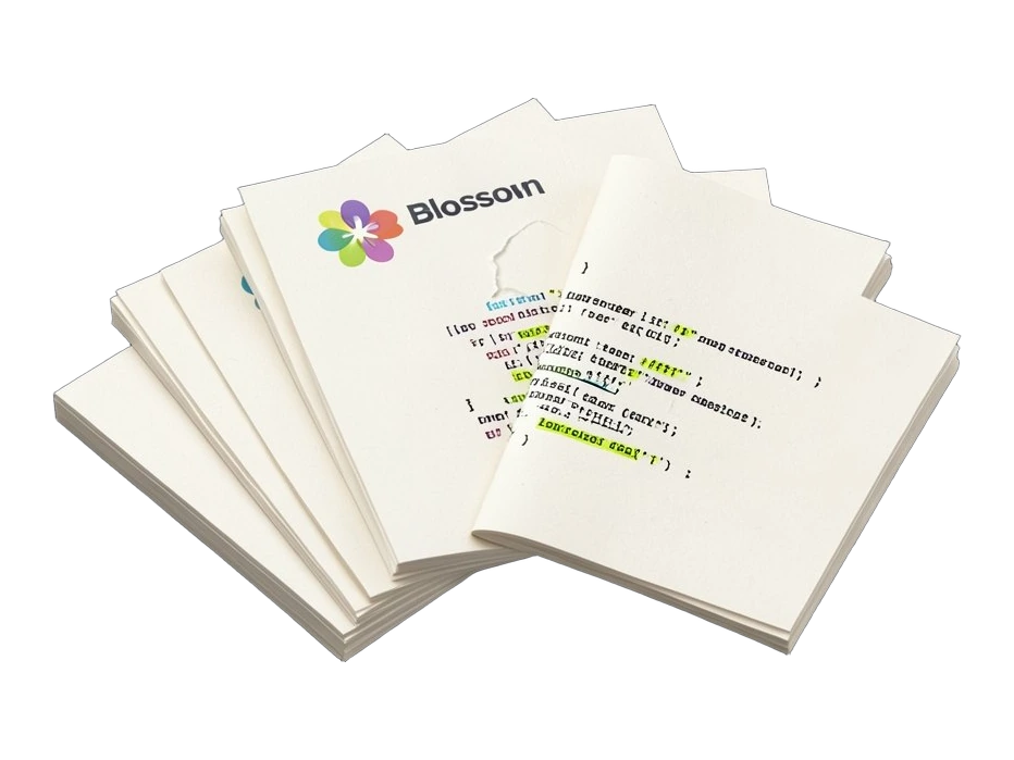 A thick stack of 719 manuscript sheets fanned out, most pages blank or torn, only ten sheets showing a visible reasoning chain of connected steps, with the OpenAI Blossom mark pres