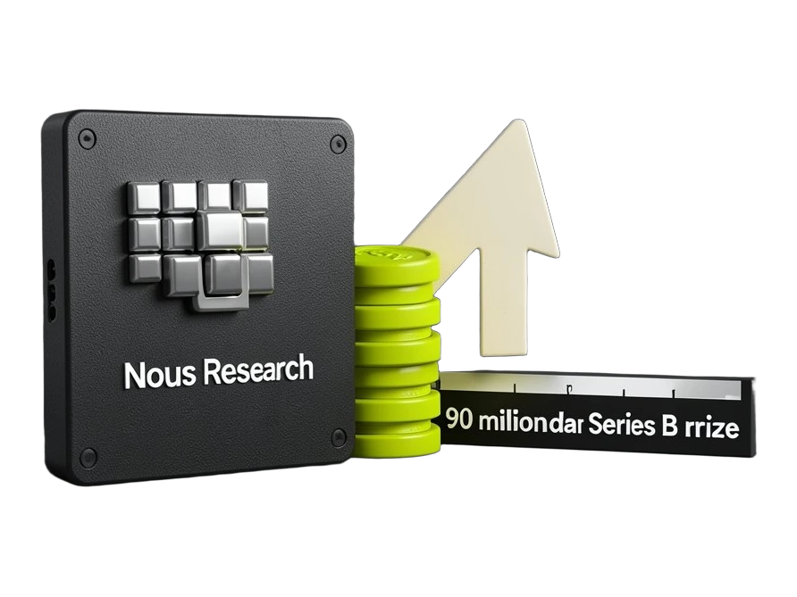 A solid dark server-style panel displaying the Nous Research name and mark, with a protected lock icon sealing a cluster of segmented data blocks behind it, representing private en